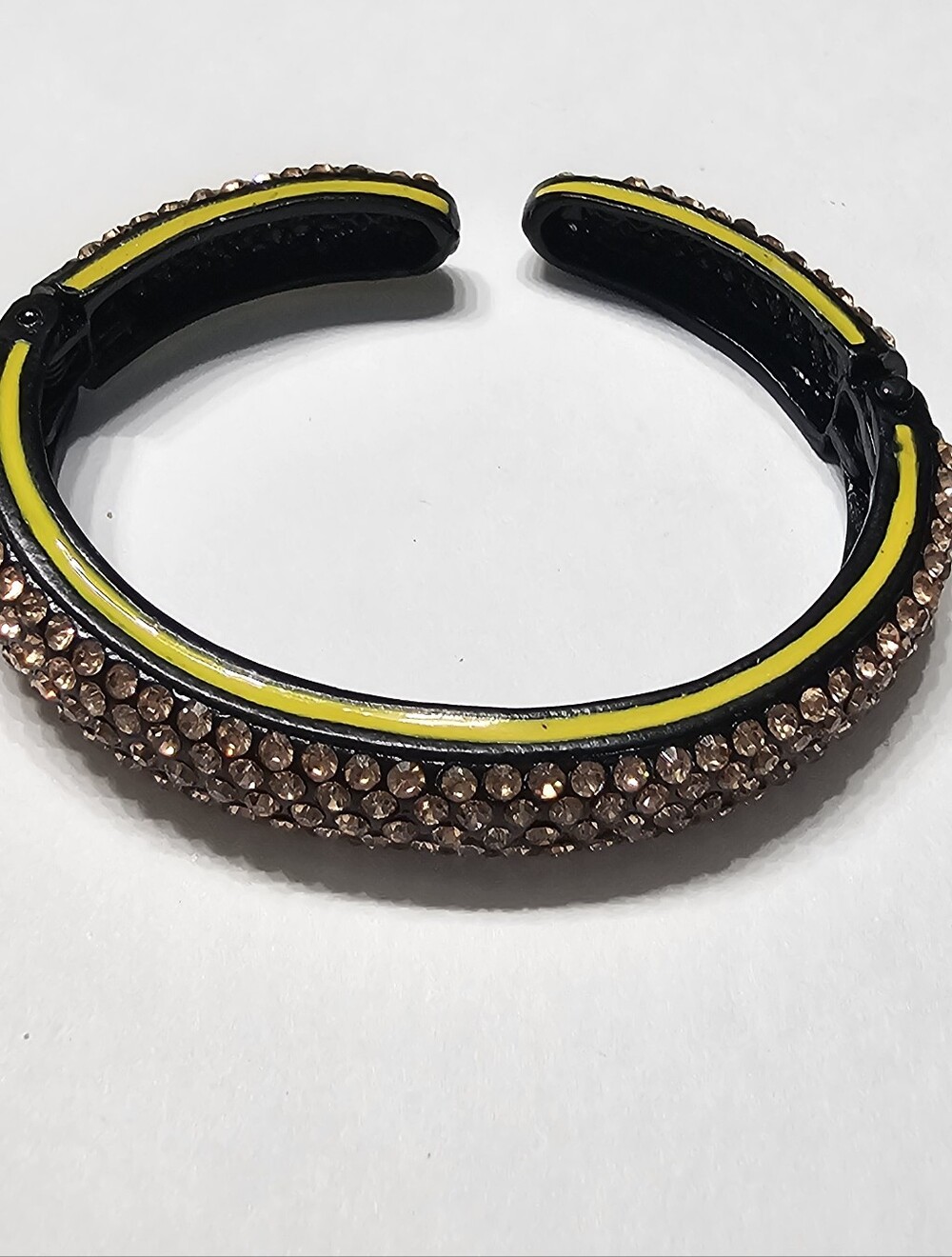 Sparkly Pink Champagne Crystal & Neon Yellow Hinged Cuff Bracelet
